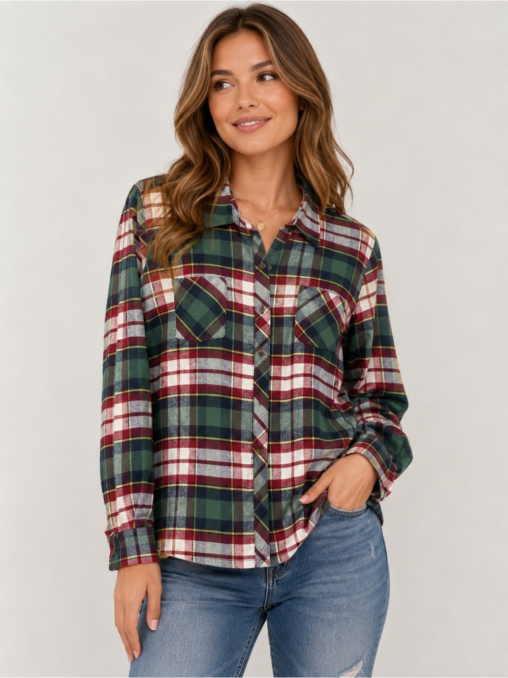 Natural Reflections Women's Plaid Flannel Shirt - Size Large, 100% Cotton
